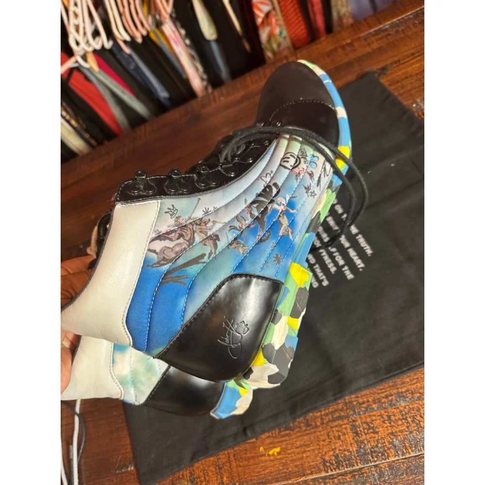 Men's John Fluevog Vegan Vogs Boots 11 Black Blue - Picture 9 of 13